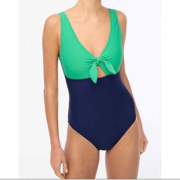 J. Crew Factory Tie-Front One Piece (Navy/Green Colorblock) - Medium - Picture 2 of 8
